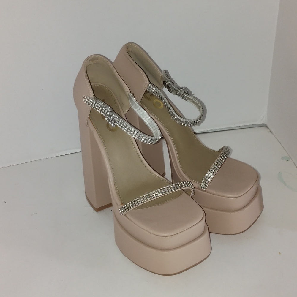 EGO Platform Peggie Heels Bedazzled Size 5 Beige Color